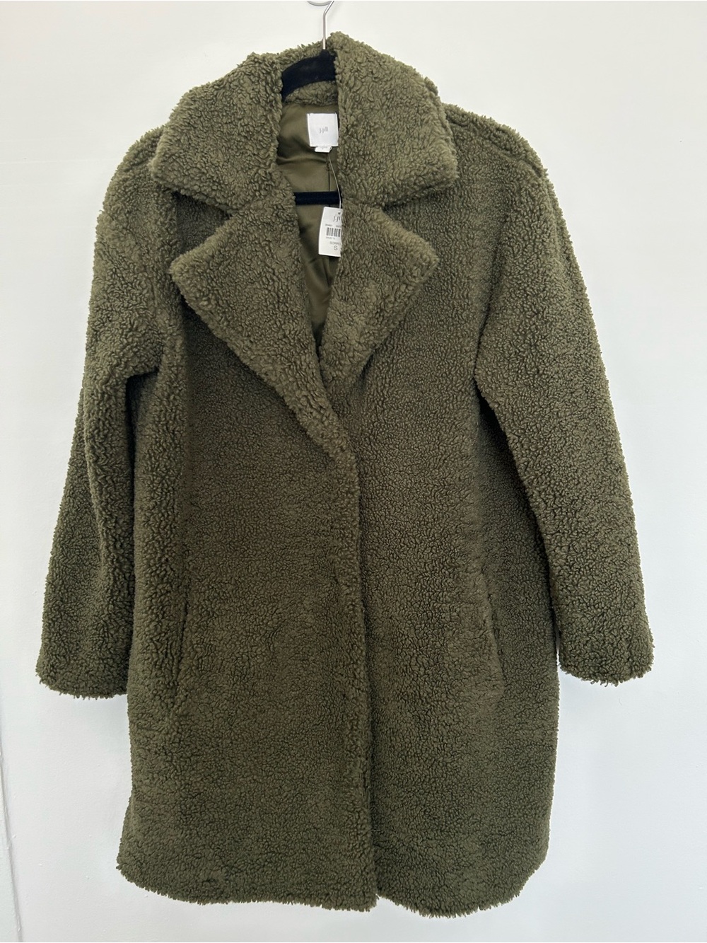 NWT J. Jill Women’s Long Teddy Coat Sz Small Olive Green Capsule Chic Feminine